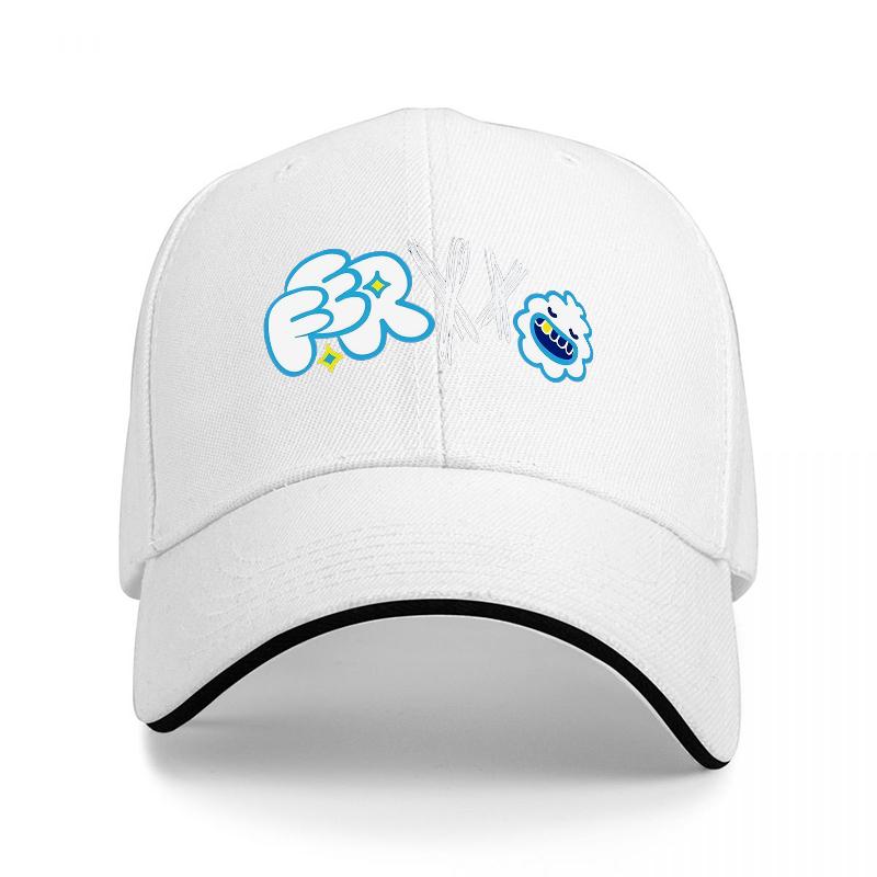 FR X K Logo Baseball Cap Black with Blue and White Graphic Design Stylish Urban Streetwear Accessory for Unisex and Women