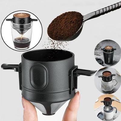 Filtre à café en acier inoxydable à double couche, entonnoir à café télescopique, filtre anti-goutte, filtre en papier