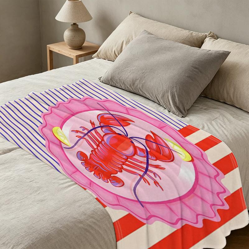 Cartoon Lobster Flannel Fleece Blanket Anti-Pilling, Soft & Warm All Seasons Home Blanket, Perfect for Halloween & Christmas