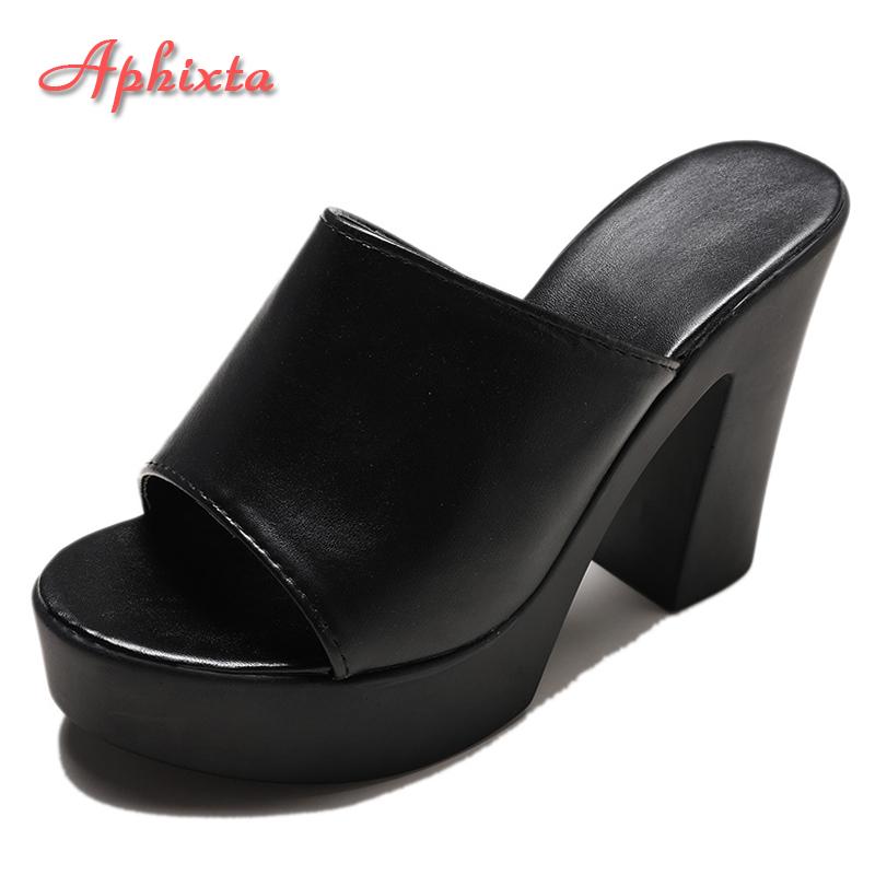 Fashion Aphixta 2025 Summer 7cm Chunky Heels Slides Women Mules White Design Platform Slippers Sandal Cool Peep Toe Shoes Female