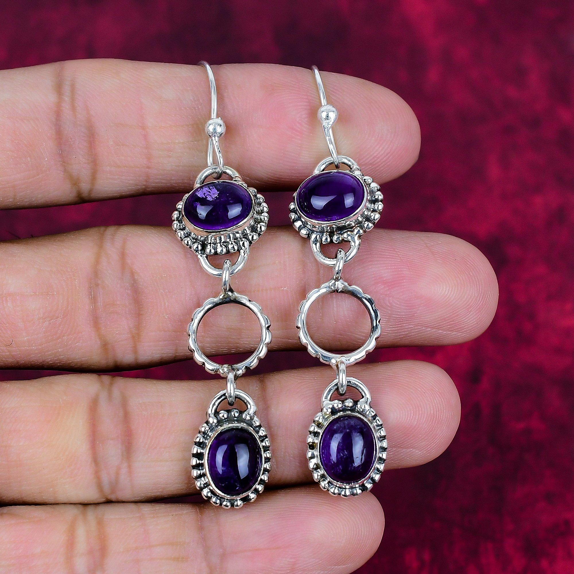 

Серьги с аметистом, ювелирные изделия из драгоценных камней, серьги из цельного серебра 925 пробы, подарок для женщин, серьги ручной работы 2.76 Inches фиолетовый