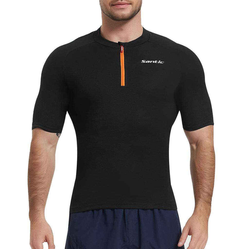 Santic Herren Kurzarm-Radtrikot mit halbem Reißverschluss, Sommer-Radbekleidung, Hohe Elastizität, Atmungsaktiv, Schweißableitend und Schnelltrocknend
