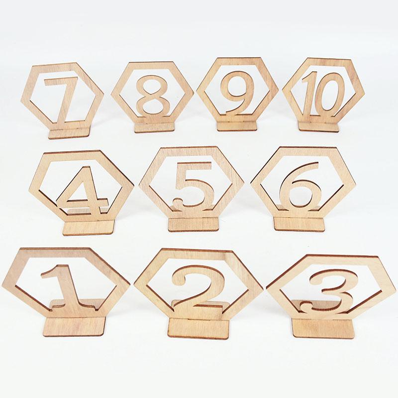 10pcs Wooden Table Number Sign Hexagon Place Card Rustic Wedding Desktop Decor Engagement Seat Number Signs Event Party Supplies