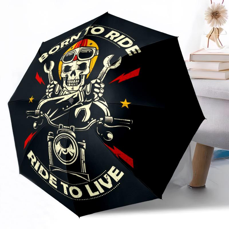 Motorcycle Brotherhood Emblem Outdoor Automatic Umbrella Compact 8-Rib Lightweight Durable Everyday Carry Umbrella Accessory Stylish Gift Women