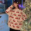 Autumn 2023 Girls' Sweet Red Cherry Sweater - Japanese Style, Loose Fit, Long Sleeve