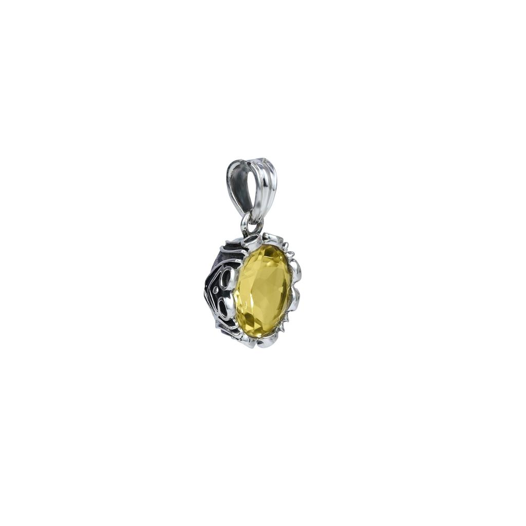 Real Citrine Minimal Pendant for Women 92.5 Silver Obval Gemstone Pendant for Her