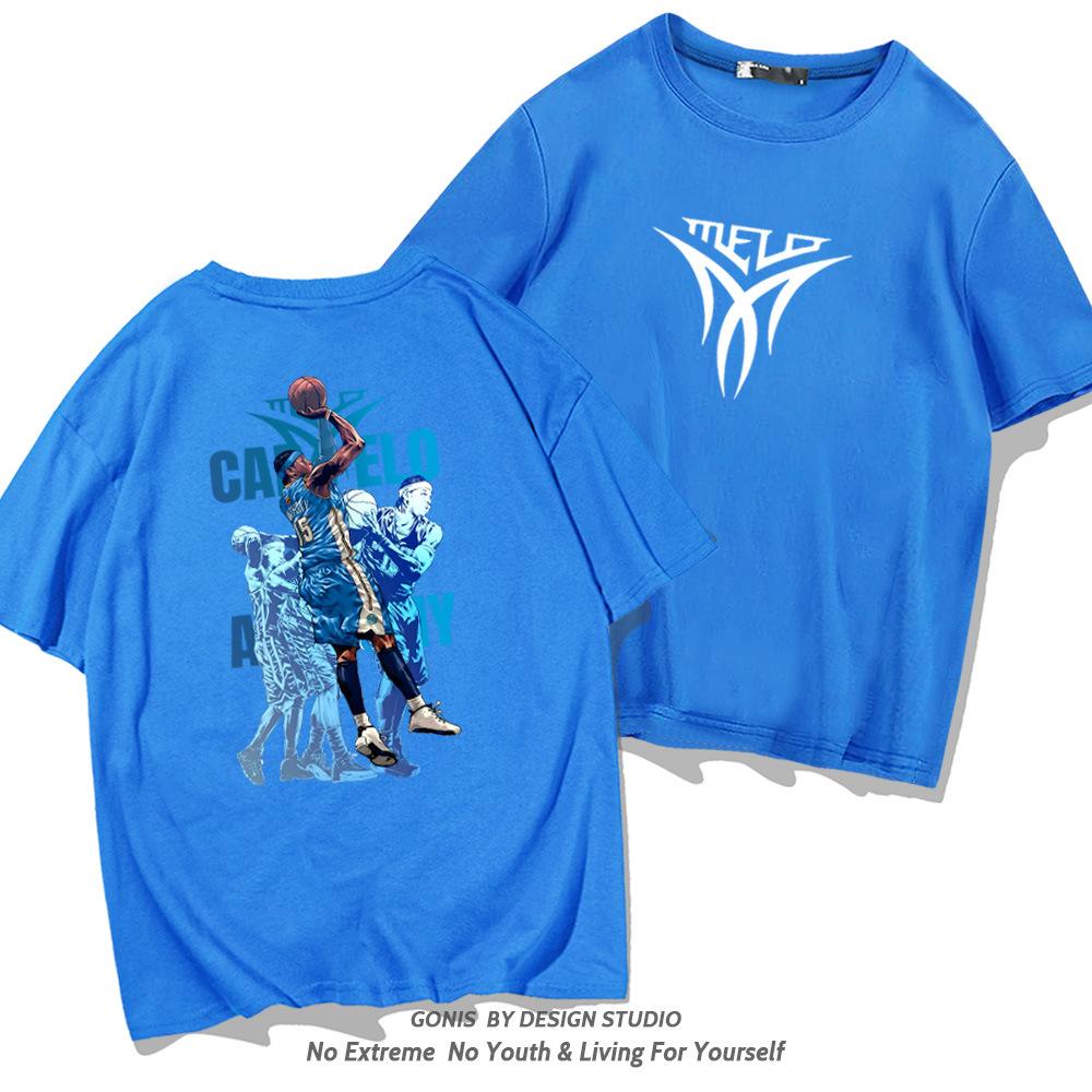 Carmelo Anthony short-sleeved T-shirt men's summer cotton loose half-sleeved trendy cartoon student basketball top