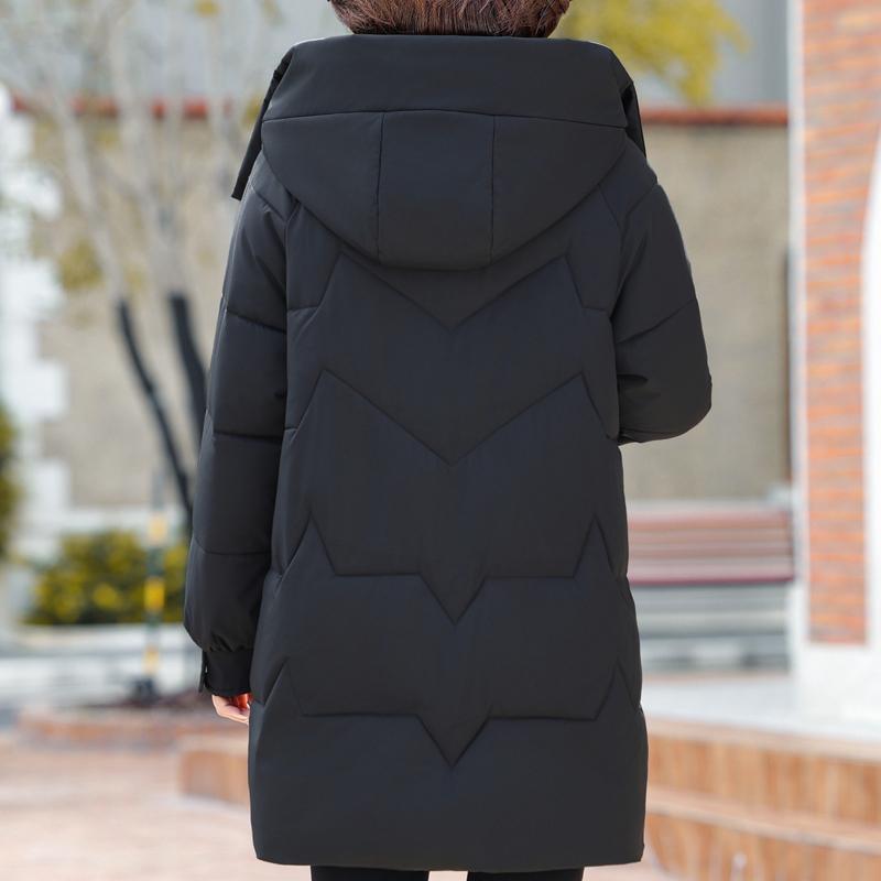 Dámské zimní kabáty středního věku s kapucí ve velkých velikostech svrchní oděvy volné elegantní dlouhé parky tlusté teplé dámské bundy