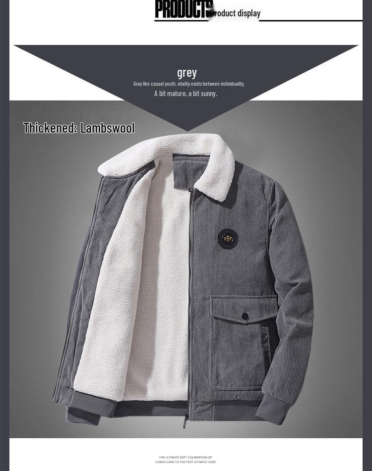 Men's 2025 Corduroy Lamb Wool Coat - Velvet Lined Cotton Winter Jacket