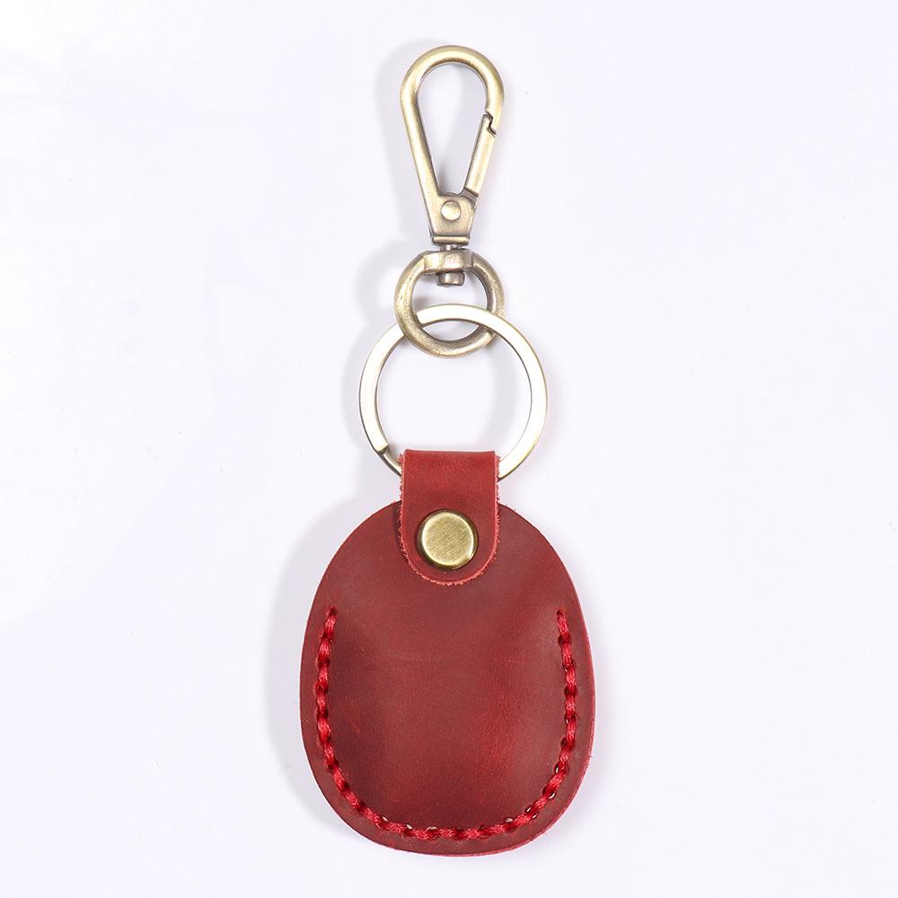 Cowhide Waterdrop IC Induction Access Card Holder - Hand-Stitched Leather Keychain Case