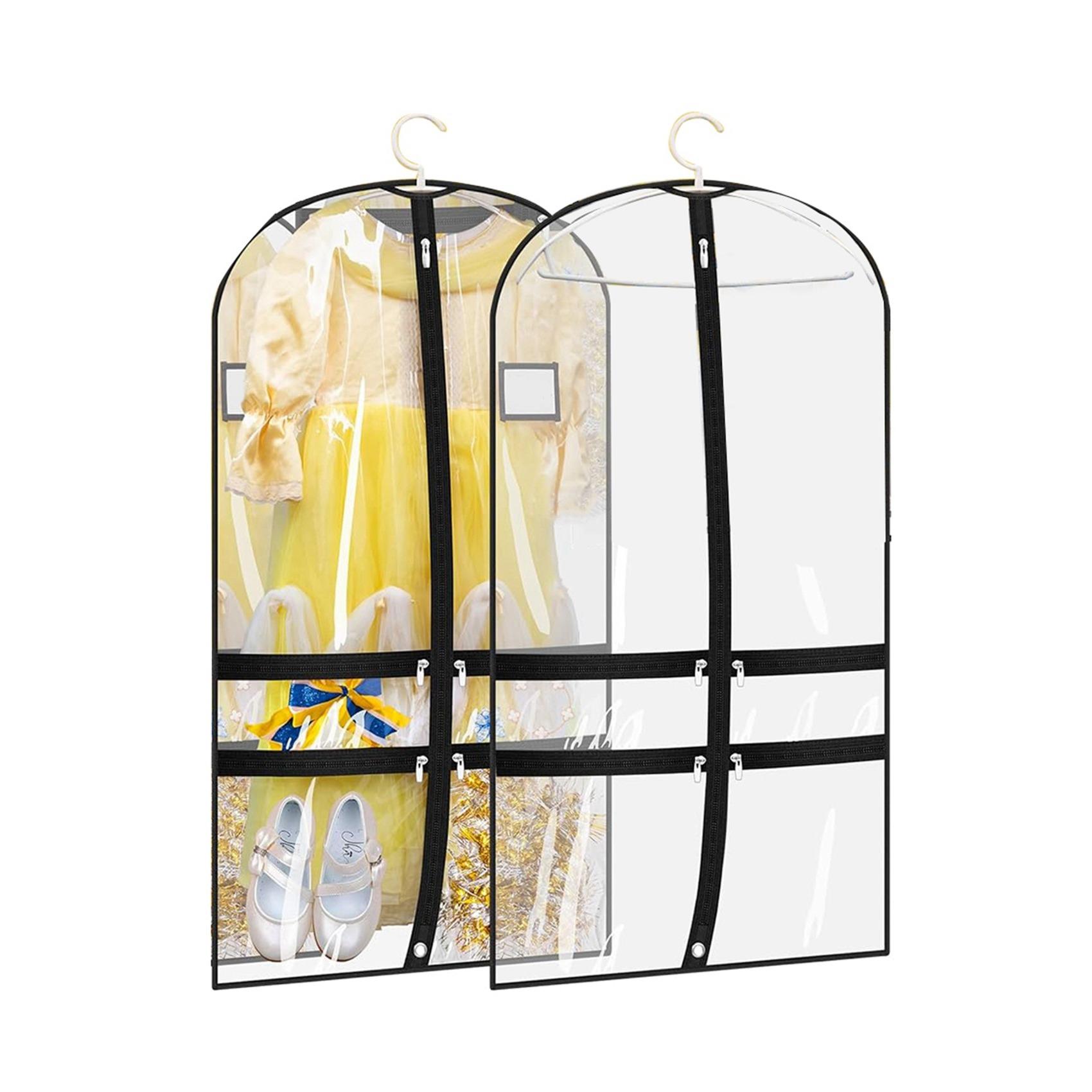4 Packs Clear Dance Garment Bags For Dancers With 4 Pockets, 40Inch Kids Dance Costume Garment Bag For Travel And Dance