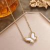 French Retro Butterfly Necklace - White Mother-of-Pearl, Titanium Steel, 18K Gold