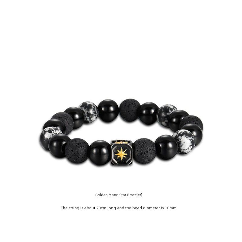 

Браслет из бусин обсидиана «Снежинка», мужской, легкая роскошь, нишевый, изысканный, мужской браслет из бусин, мужской браслет Golden Mans Star Bracelet