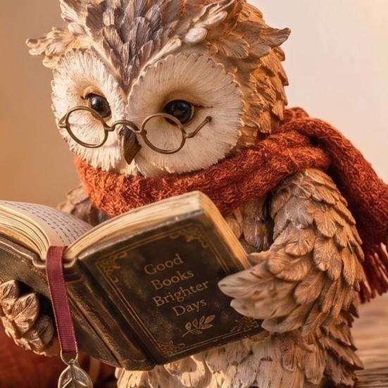 Уникальный подарок на новоселье для книголюбов Фигурка Совы-Читателя, Креативная Статуэтка в Очках, Шарфе, Сапогах И с Открытой Книгой, Подарки для Любителей Книг Рождество