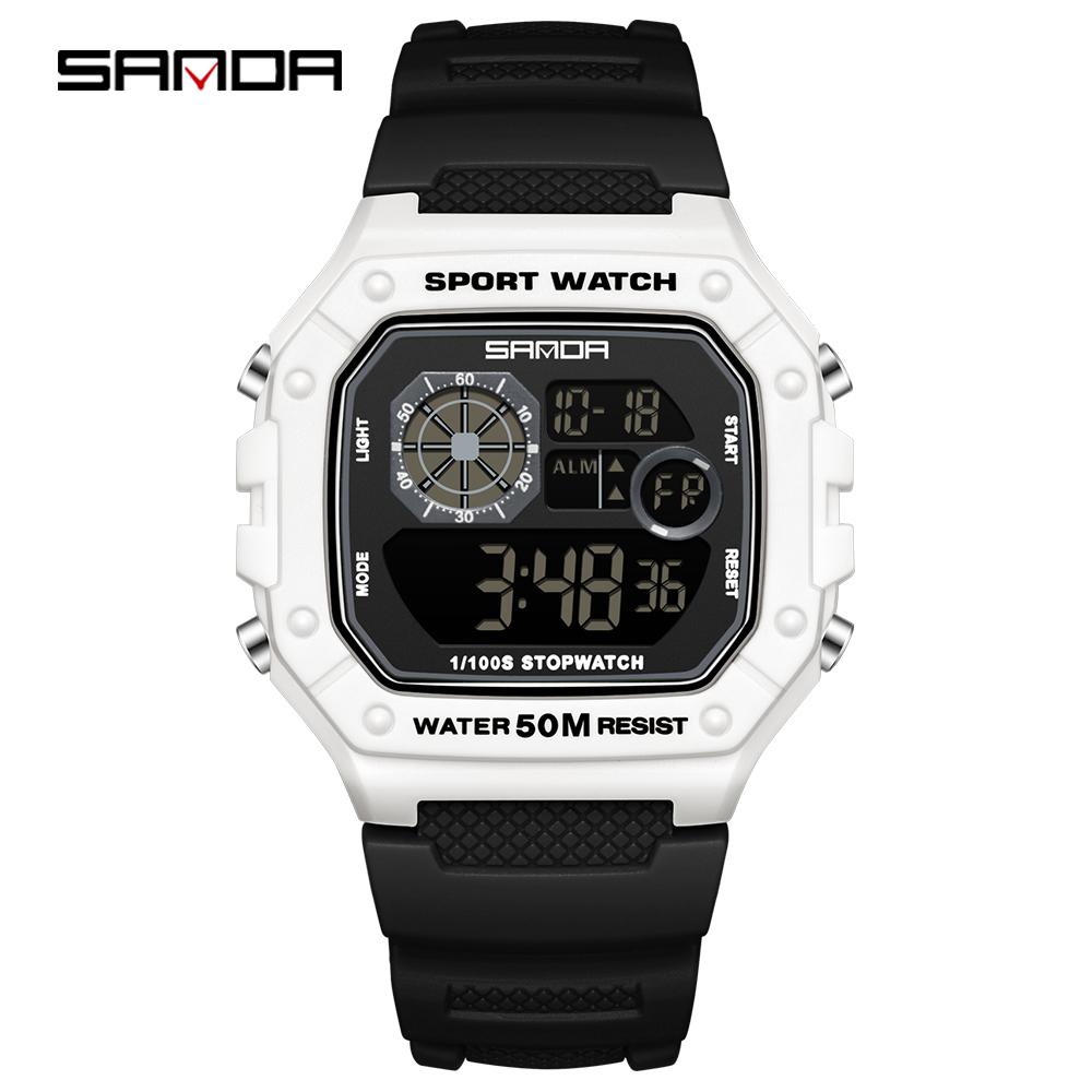 SANDA 2202 Fashionable Men's Electronic Watch Sports Multifunctional Waterproof LED Single Display Small Square Electronic Watch
