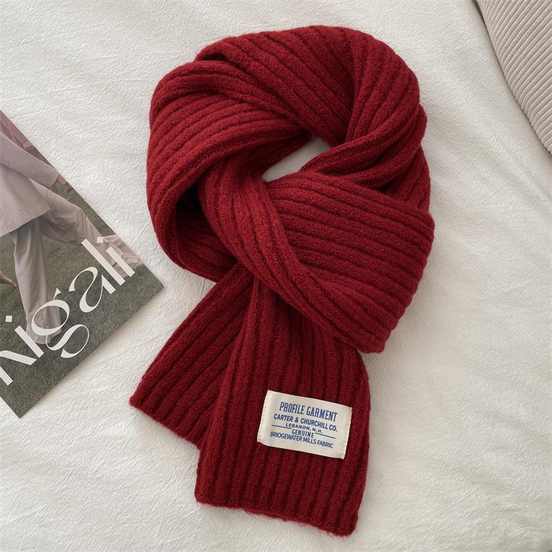 

New red knitted wool scarf girls winter new versatile high-end scarf Christmas