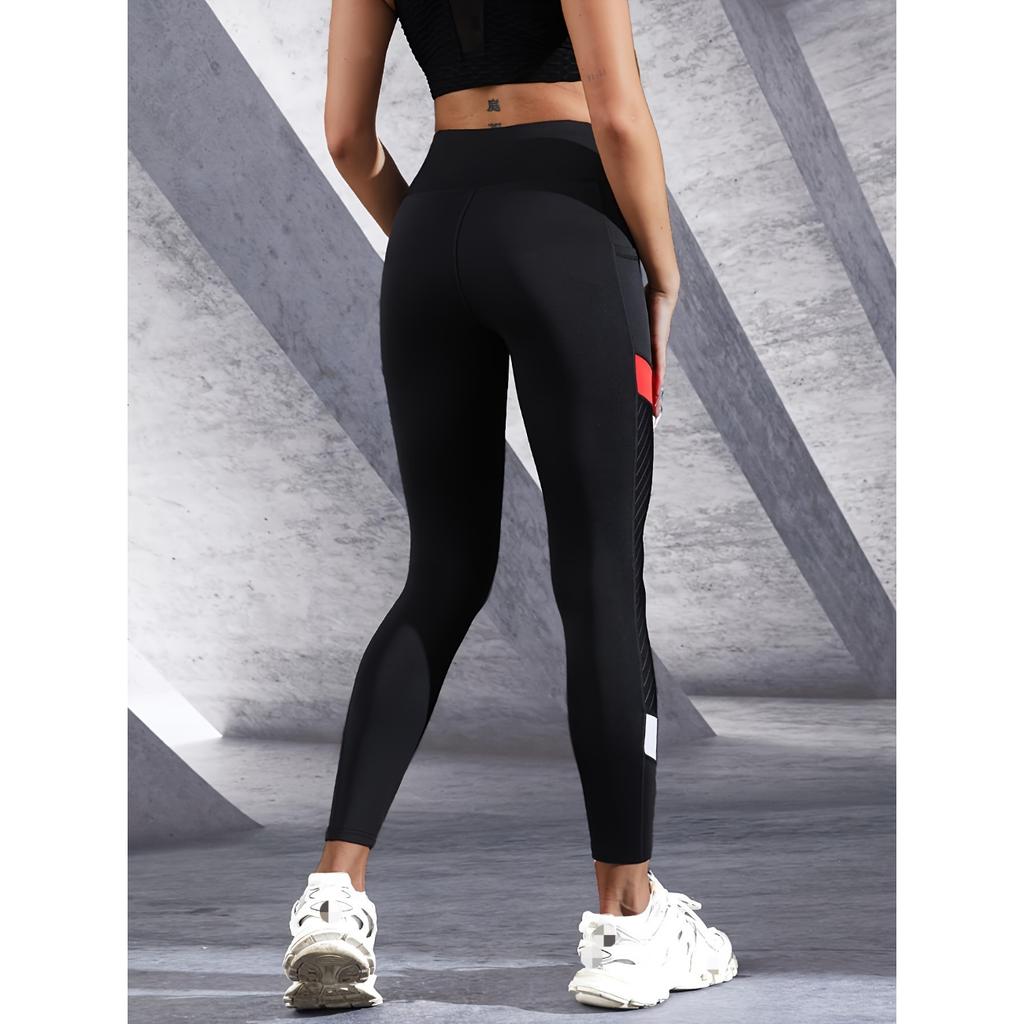 Leggings da yoga snellenti a contrasto di colore, pantaloni da yoga traspiranti a vita alta per sollevare i glutei, cintura larga per abbigliamento sportivo da donna