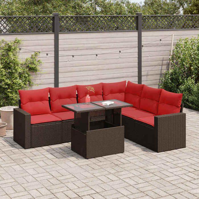 VidaXL Garden Lounge Set with Cushions 7 Pcs Grey Braided Resin Acacia 3326335