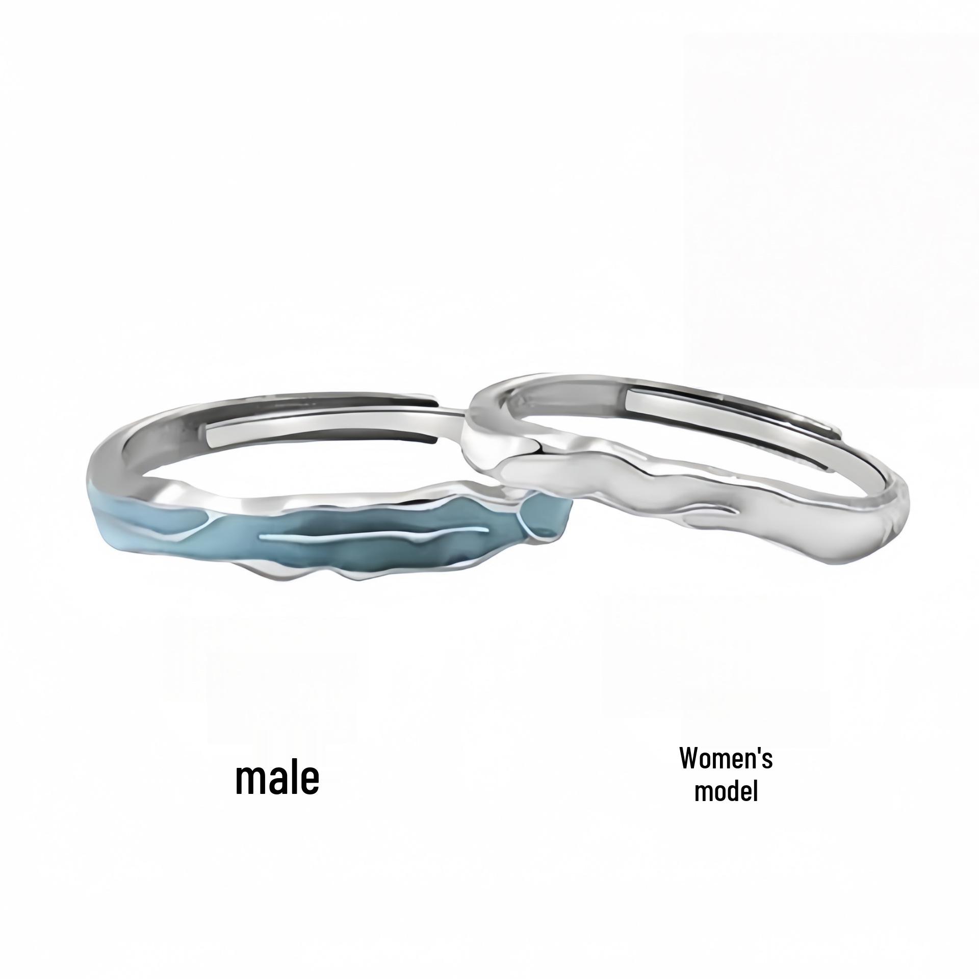Sterling Silver Luminous Reeds & Dew Open Adjustable Couple Rings - Elegant Niche Design Open Adjustable