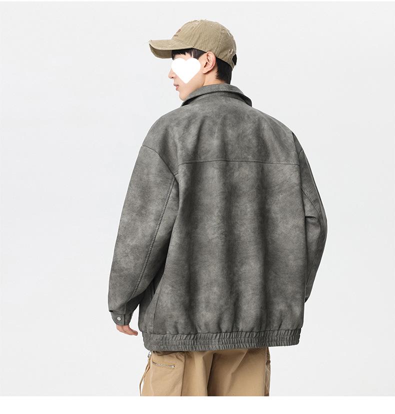 2025 Spring American Retro PU Leather Suede Men's Motorcycle Jacket - Casual Windbreaker