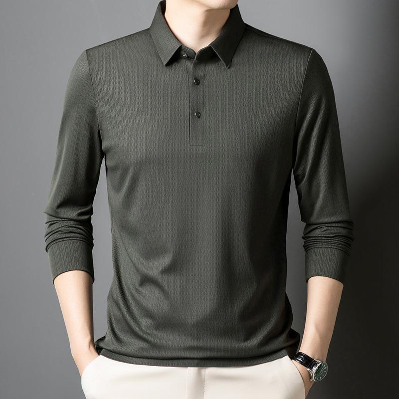 Men'S High Elastic Non-Pilling Loose Non-Ironing Slim-Fitting Mid-Lapel Polo Shirt High Quality