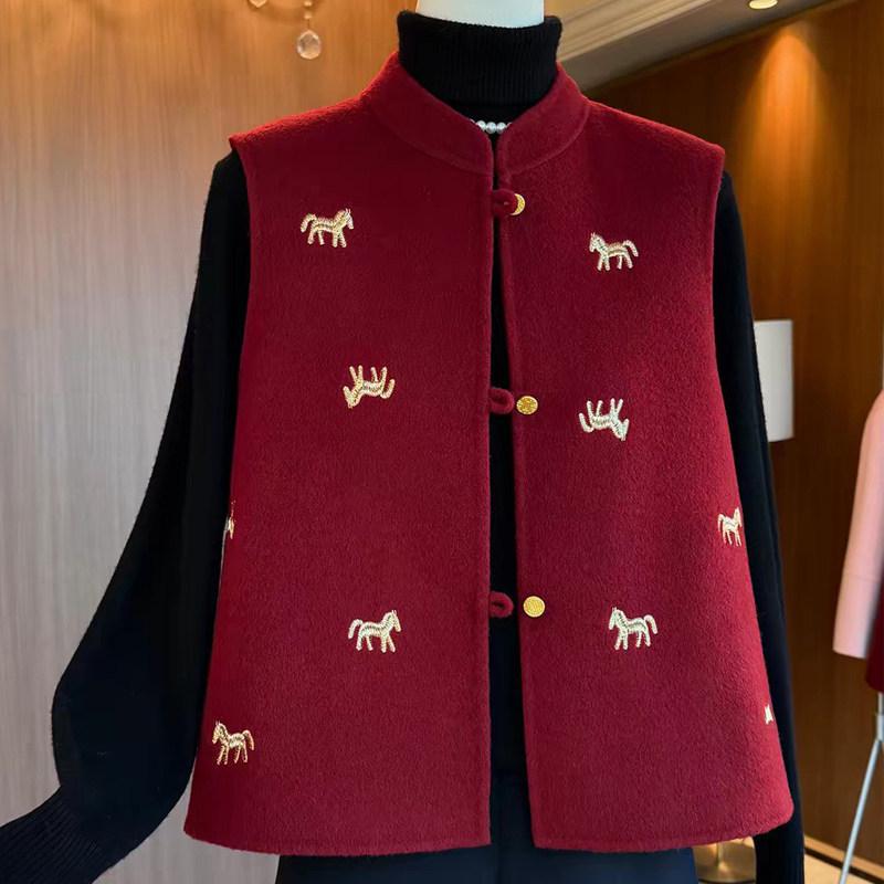 

Mom s New Chinese Style Round Neck Embroidery Vest for Middle-aged & Elderly Women XL (Reference 130-145 Jin)