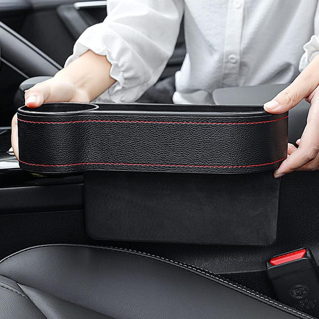 Car Seat Gap Filler Organizer Between Front Seat Car Organizer And Storage Box, Auto Premium PU Leather Console With Cup Holder, Car Pocket For