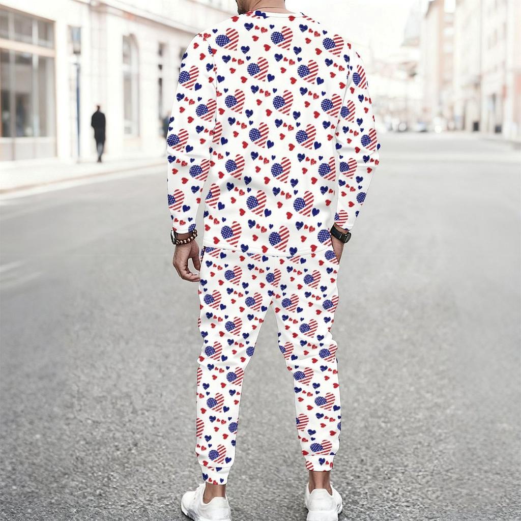 Men Star Gradient Print Round Neck Long Sleeve Top And Drawstring Jogger Pants Two Piece Casual Sport Outfit Set