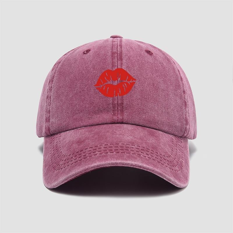 Freedom Outdoors Women's Black Red Lips Kiss Printed Baseball Hat Sunscreen, Sunshade, Party Travel Hat Simple Design Cm