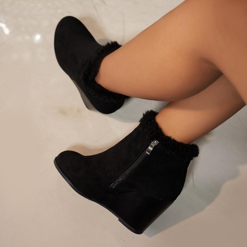 High Heels Women Fur Snow Ankle Boots Winter Suede Warm Plush Wedges Shoes 2025 Trend New Office Shoes Party Pumps Botas Mujer