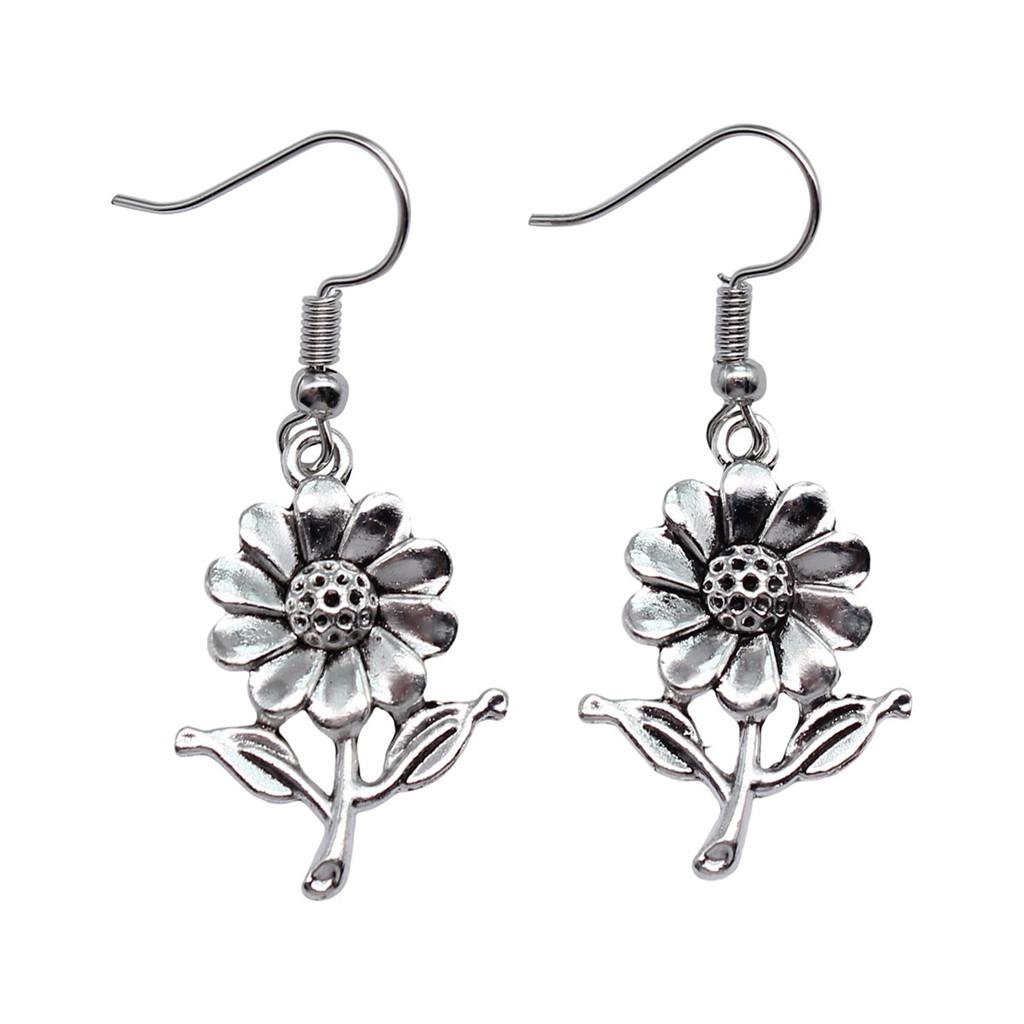 Circle Frame Flowers Dangle Earrings Romantic Floral Female Drop Jewelry