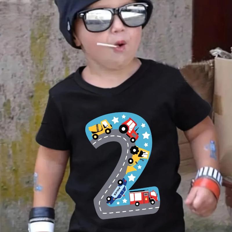 

Children s Printed Casual T-shirt, Birthday Party Short Sleeved Round Neck Top 100cm чёрный