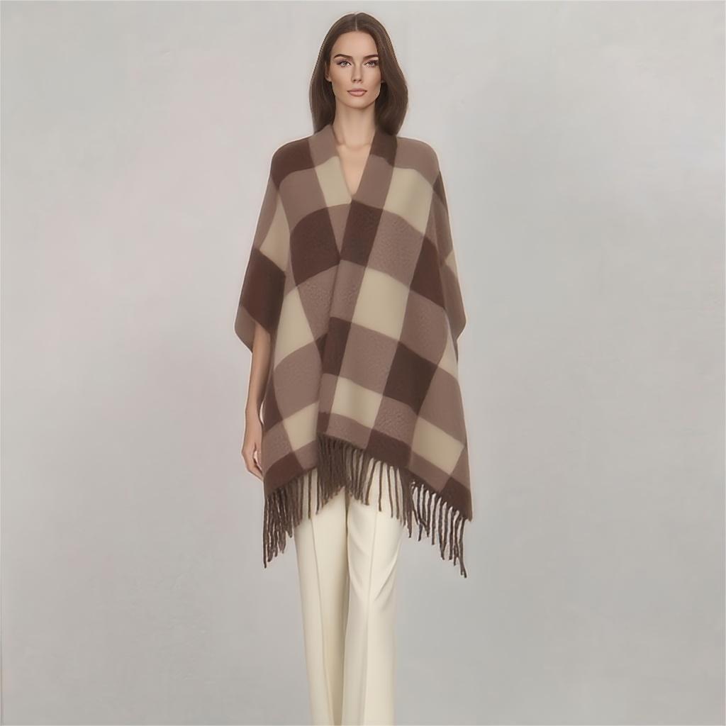 Thick Tassel Plaid Shawl Women's Winter Warm Scarf Wrap Bohemian Style Knitted Pashmina For Cold Weather Fashion Accessory