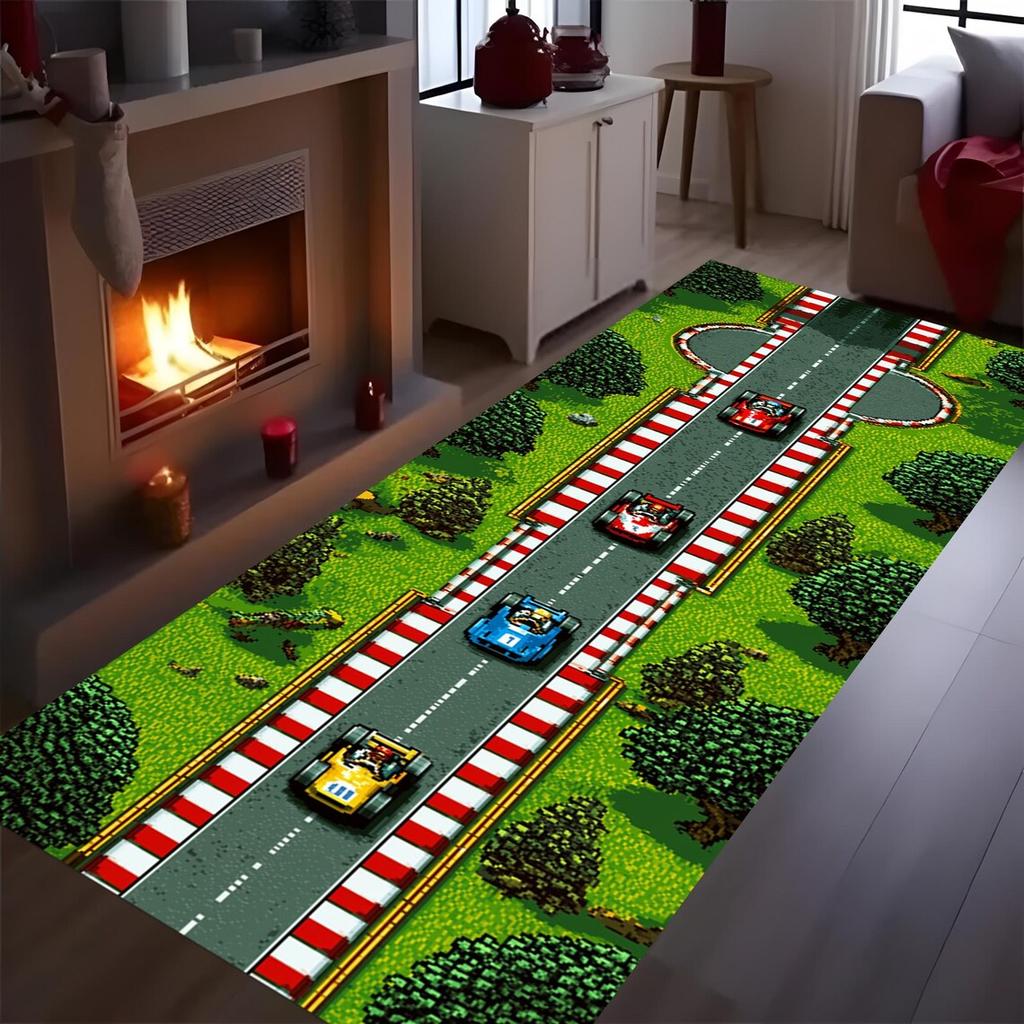 Visual 3D Racetrack Runner Rug Kids Car Play Mat, Desert Road Design Road Carpet Children's Climbing Mat Home Decoration