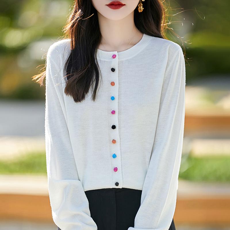 Women's cashmere cardigan Qinghe cashmere 50% wool 50% silk Women's autumn and winter cashmere cardigan soft and warm