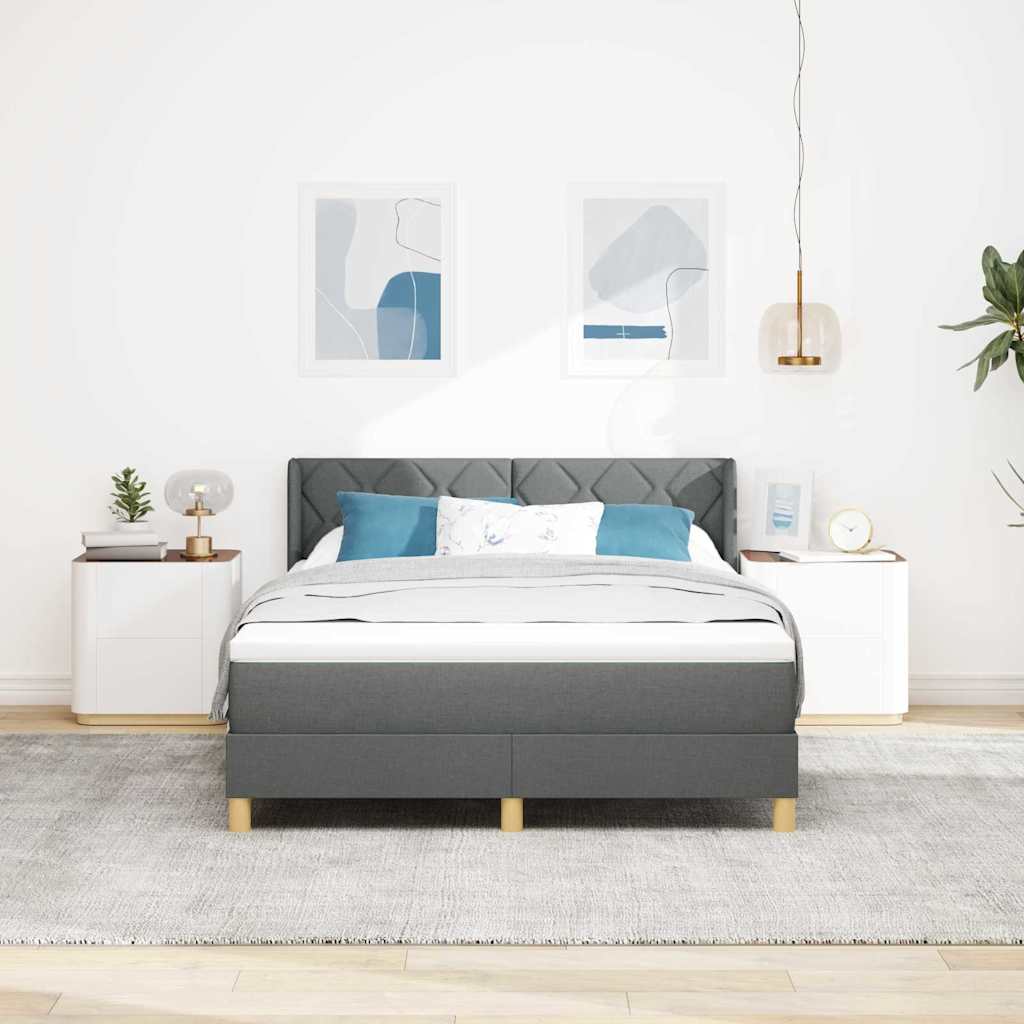 Box Spring Bed with Headboard Dark Grey 200 X 140 Cm Fabric