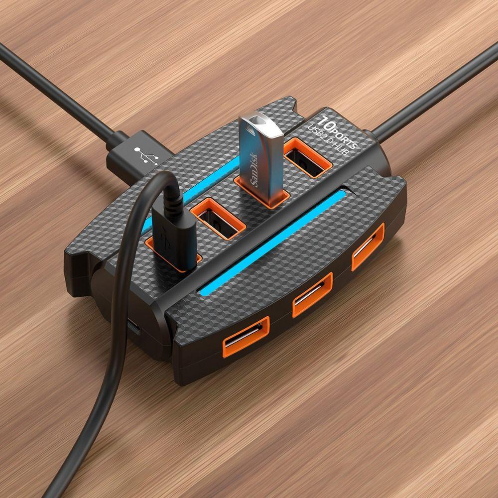 RGB Backlight 10 in 1 USB2.0 HUB USB Adapter USB Port Expander  Mouse Keyobard Printer