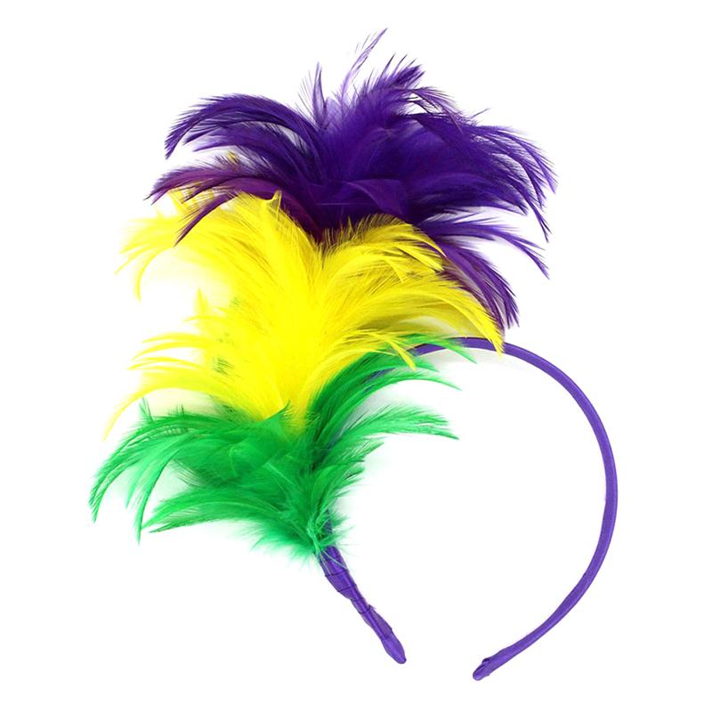 Цветной ободок для волос Mardi Gras Feather, головной убор Flapper, костюм для вечеринки для взрослых, волосы