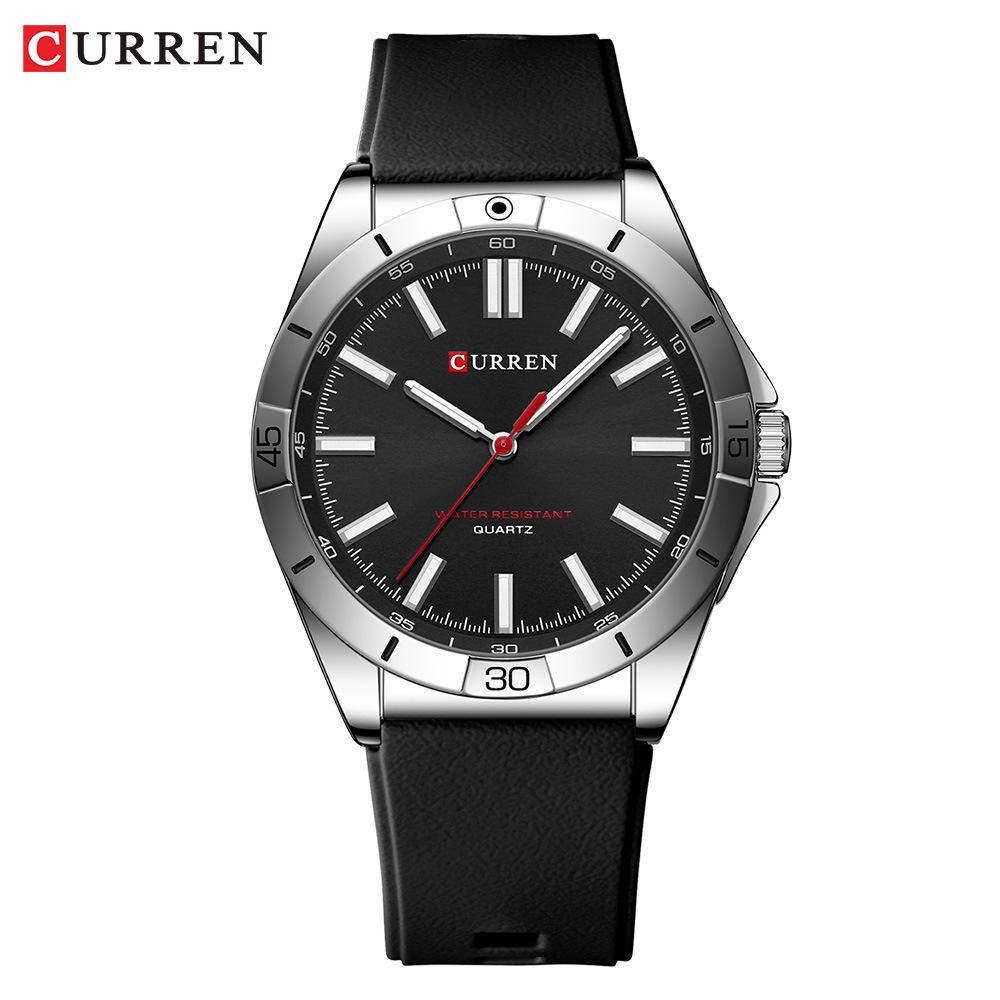 Curren 8449 Men's Quartz Watch with Rubber Strap, Large Luminous Dial, Waterproof, for Students