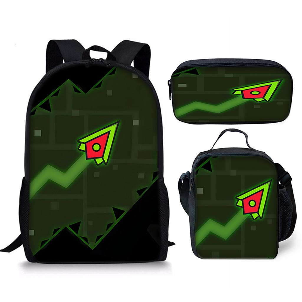 Hip Hop Popular Funny Geometry Dash 3D Print 3pcs/Set pupil School Bags Laptop Daypack Backpack Crossbody Lunch bag Pencil Case