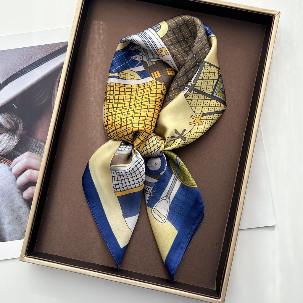 Imitation Silk Square Scarf For Women Stylish Printed Bandanas Hairband Luxury Hijab Neckerchief Elegant Shawl Wraps