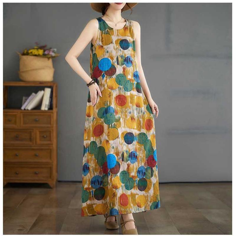 New Long Dresses Summer New Plus Size Sleeveless Round Neck Printed Dresses