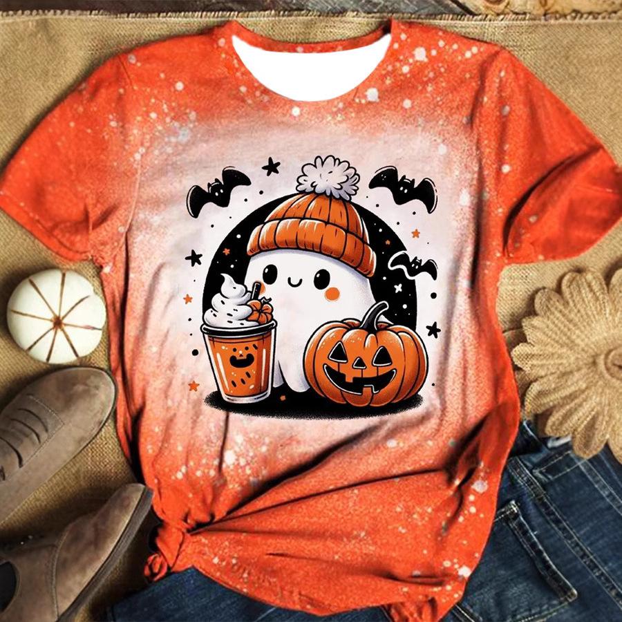 Foreign trade women's clothing new watercolor painting flower printing 3D digital printing Halloween ghost printing