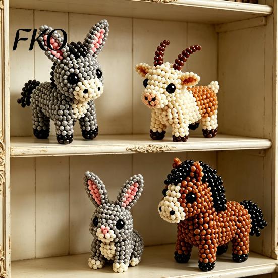 Progetto Creativo con Perline Kit Piccolo Animale 3D con Perline, Kit Fai-da-Te Carino con Perline Colorate e Istruzioni Dettagliate, 4 Modelli
