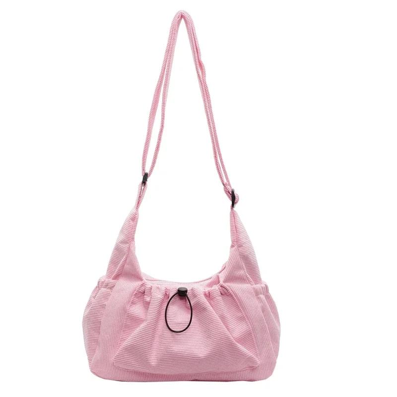 

Мягкие вельветовые сумки для женщин 2024 года, зимняя новая корейская мода Y2K, дорожная сумка через плечо в повседневном стиле розовый