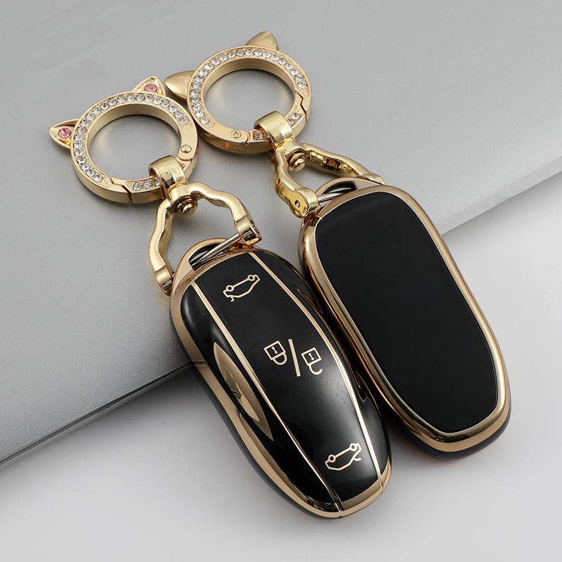 

TPU Full Protect Key Cover Key Case for Tesla Model S Model 3 Model X Model Y Car Key Shell Keychain For Model X чёрный