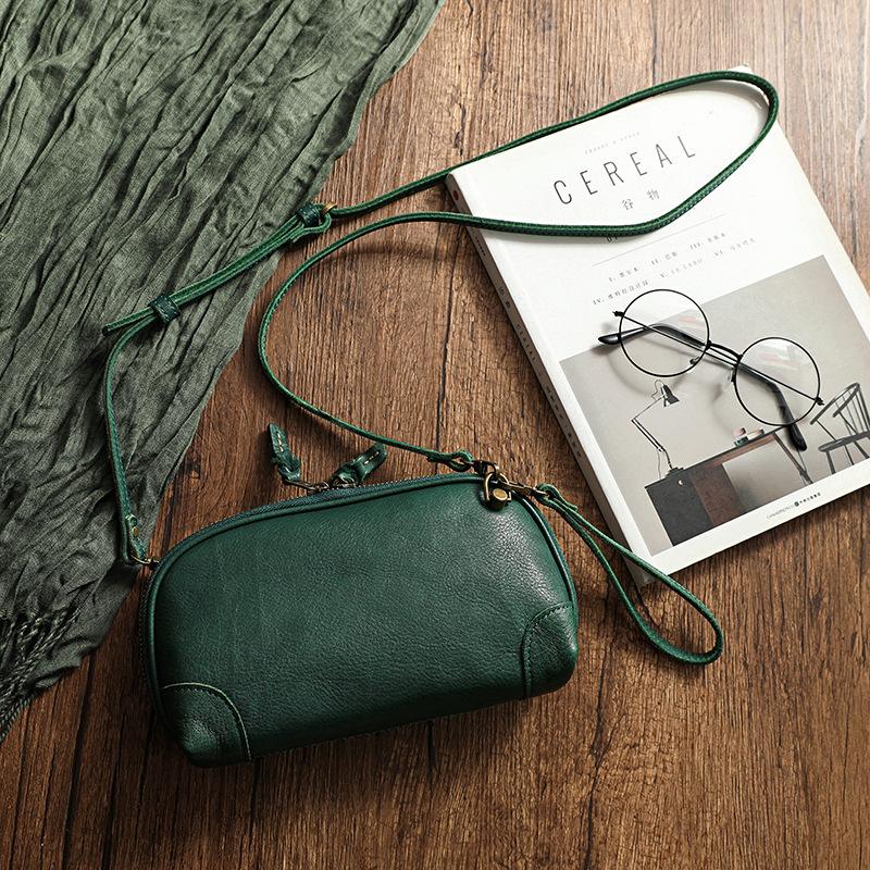 Handmade Genuine leather shoulder bags for women 2026 Sling Bag zipper Small bag for phone wallets crossbody bags female Clutch