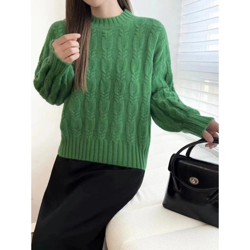 Semi-turtleneck twist knitted sweater women's winter new large size slightly fat mm loose and thin thickened warm top