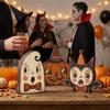 Farmhouse Style Halloween Wooden Tabletop Sign Vintage Bat Black Cat Figurines  Holiday Party