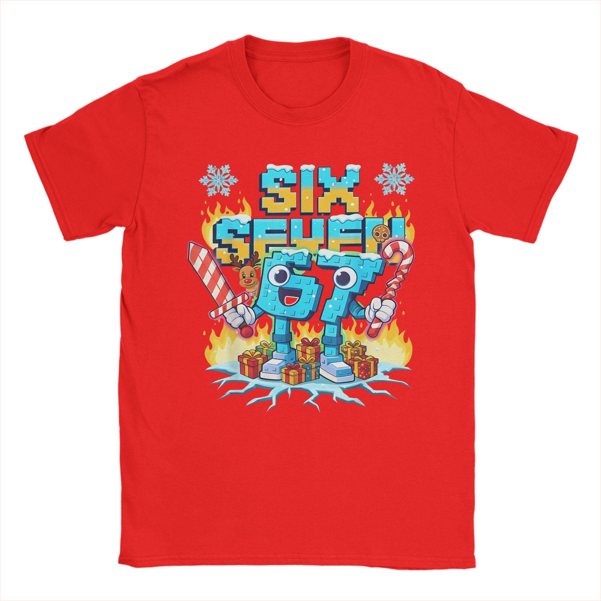 

Vintage Funny Kids Meme 67 Six Seven Italian Brainrot Christmas TShirts for Unisex Crewneck Cotton T Shirt Short Sleeve Tees S